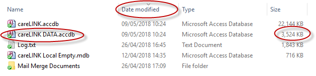 careLINK files by Date modified