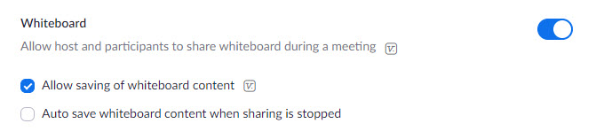 Security settings - screen share whiteboard