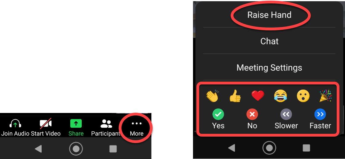 Zoom Nonverbal feedback options - Android