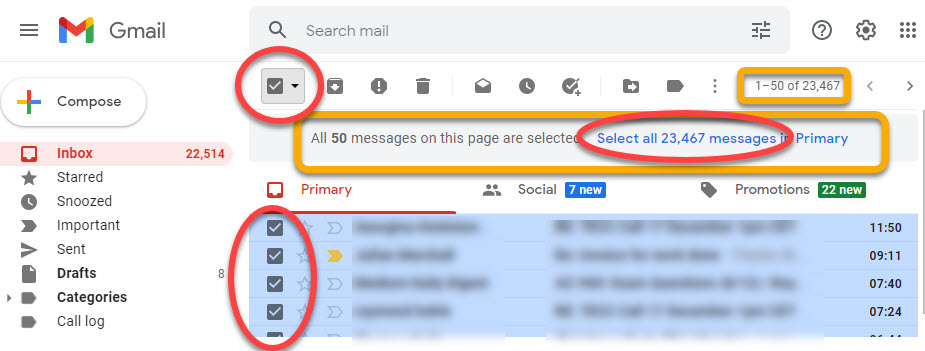 gmail - select multiple emails